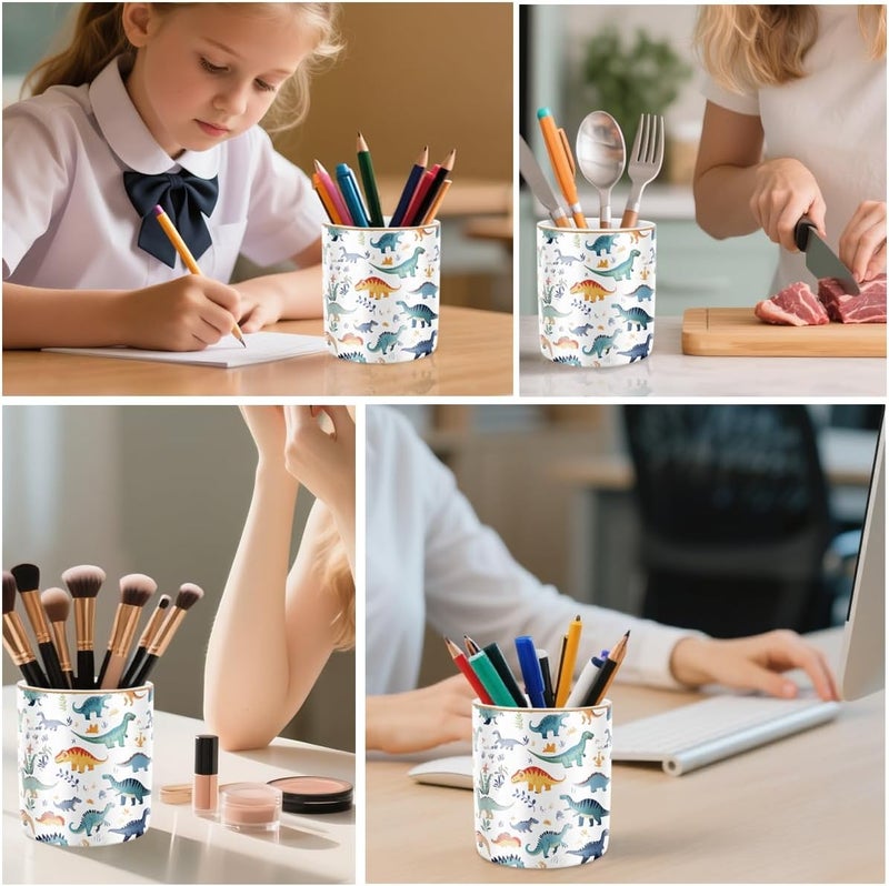 WAVEYU Pen Holder, Pencil Cup for Desk, Cute Makeup Brush Holder, Durable Ceramic Organizer Decor for Room, Office, Classroom, Cute Dinosaur Pattern - Image 5